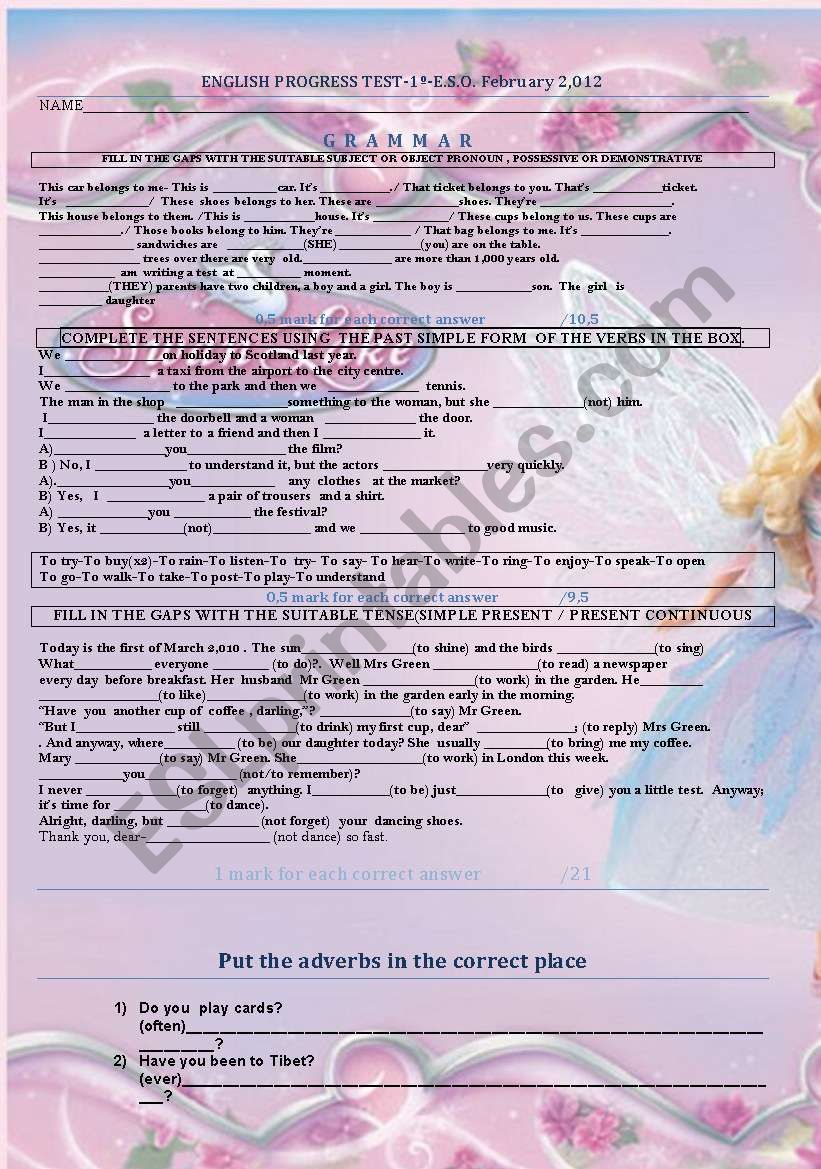 PROGRESS TEST-FIRT COURSE E.S.O.-SECOND TERM