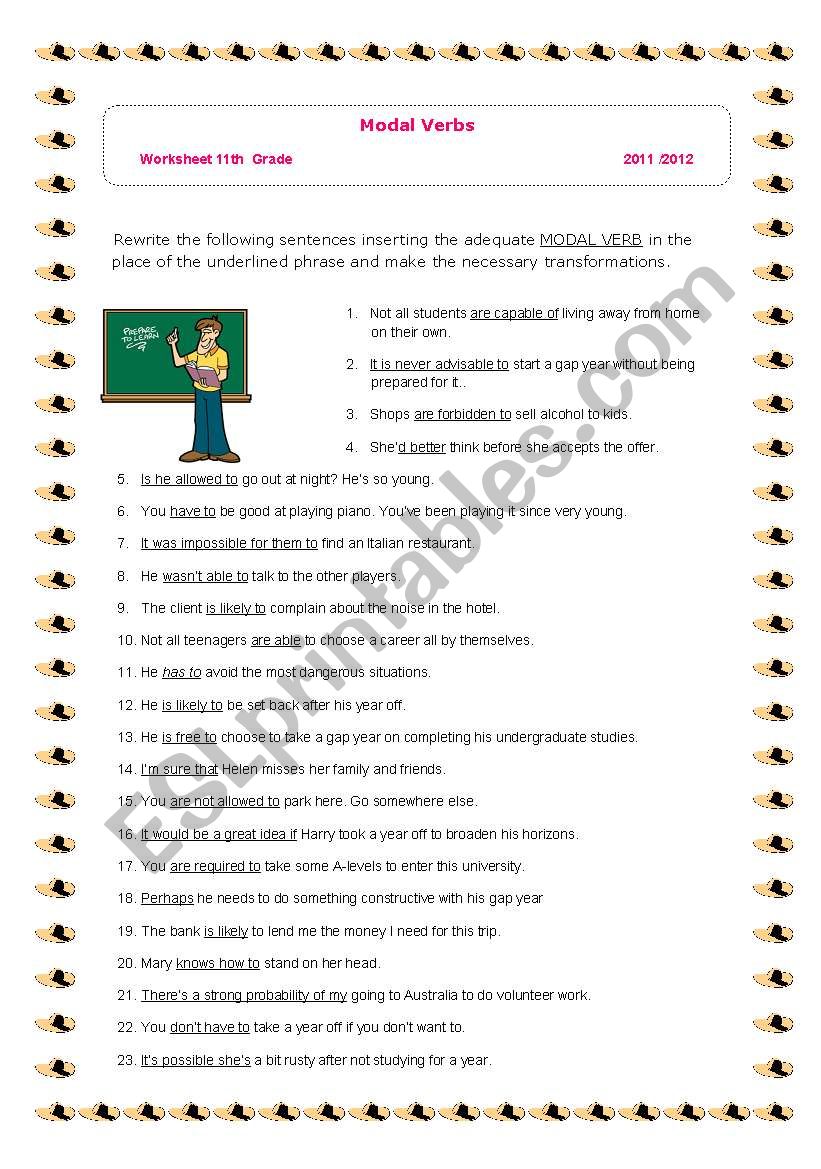 modal verbs rephrasing worksheet