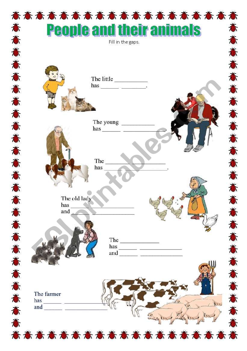 People and their animals worksheet