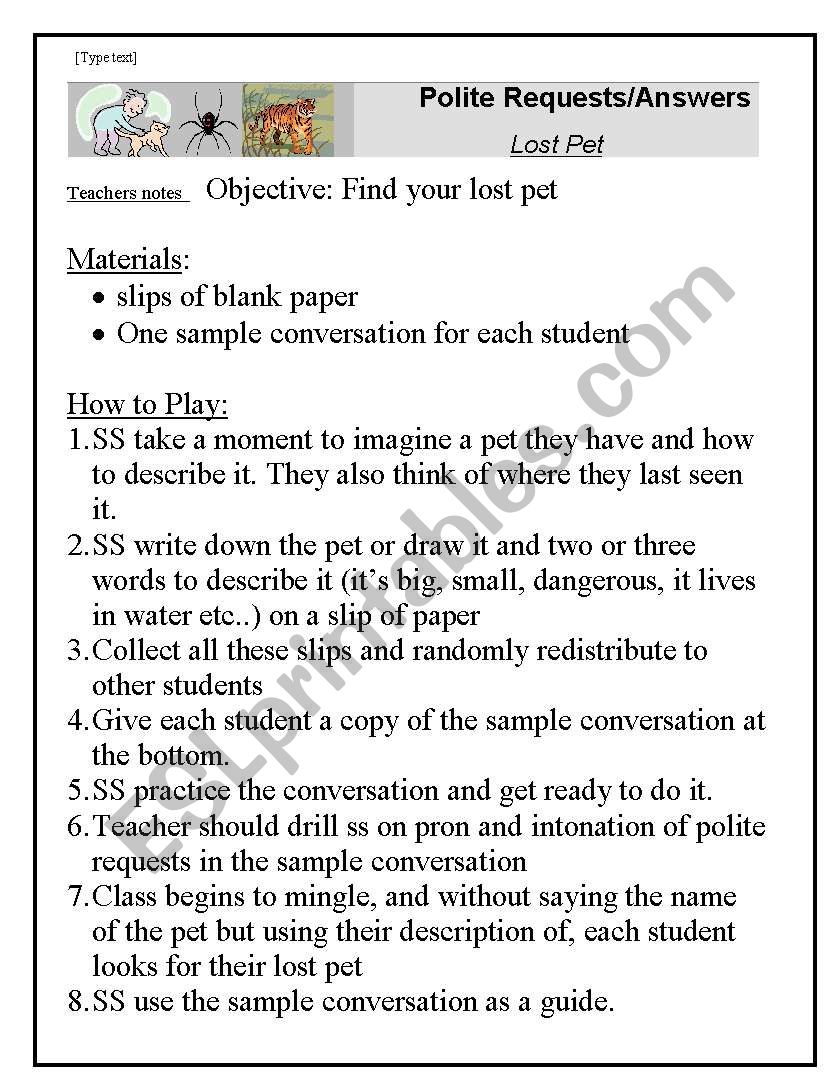 polite request roleplay worksheet