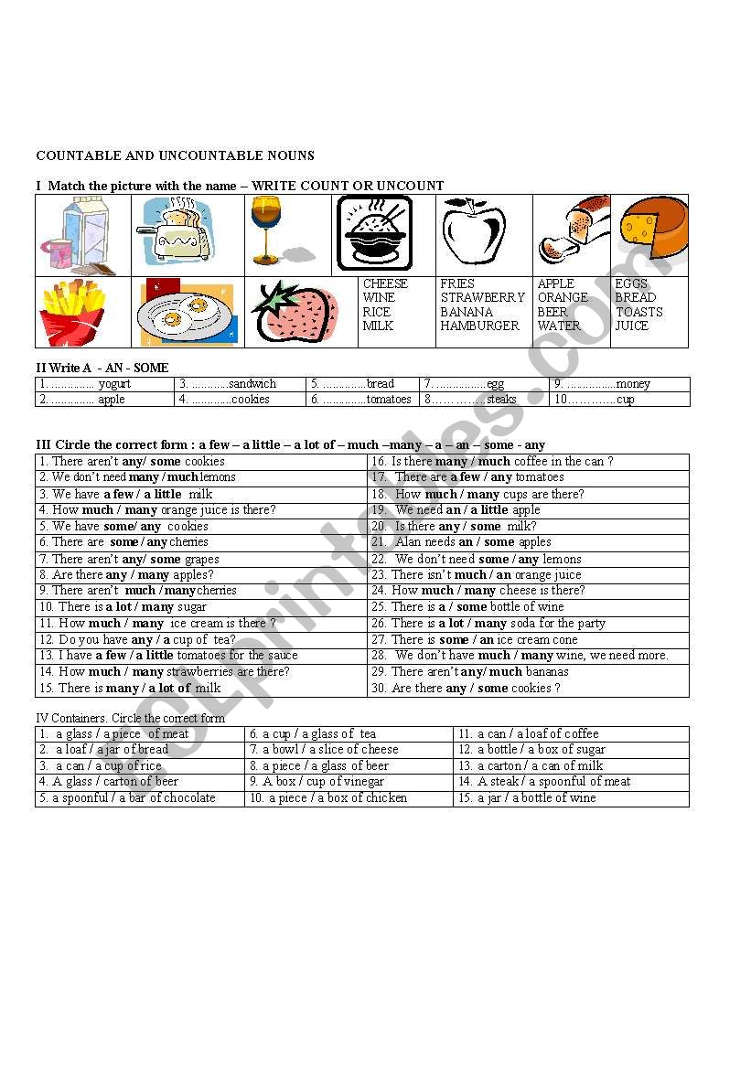 COUNTABLE AND UNCOUNTABLE NOUNS