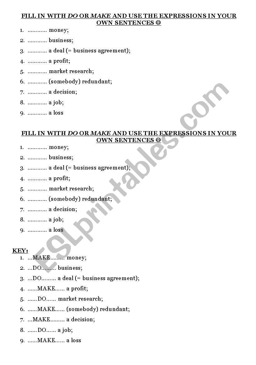 Do Make BUSINESS worksheet