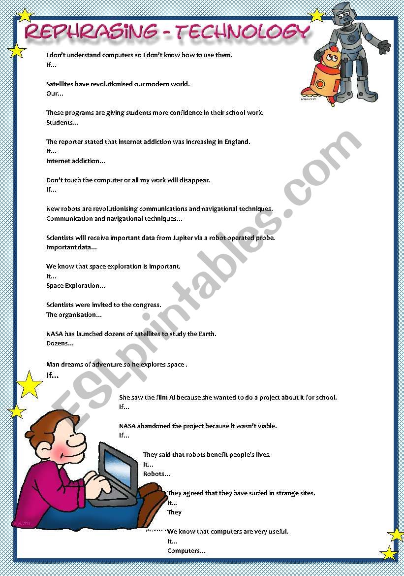 Rephrasing - Technology worksheet
