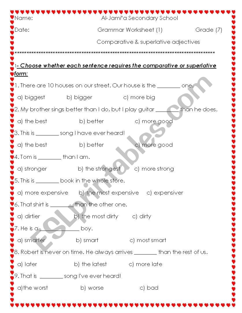 comparative adjectives worksheet