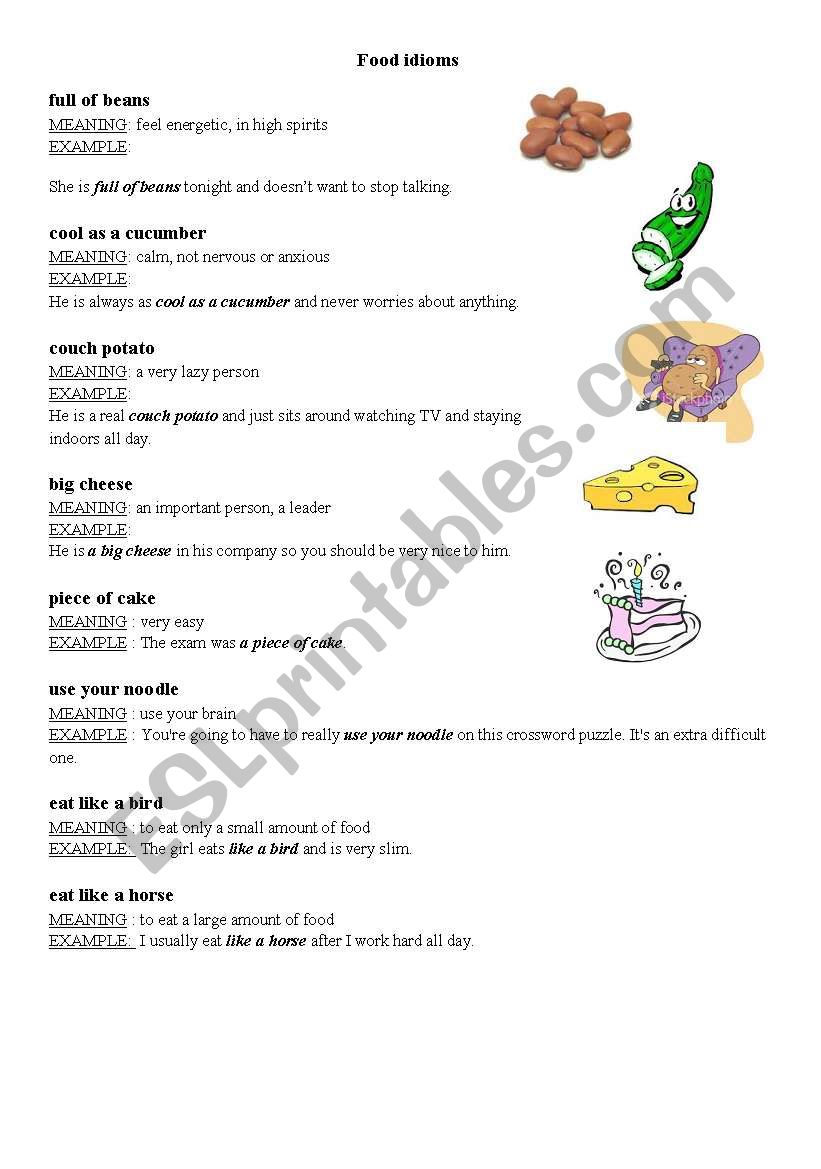 food idioms worksheet