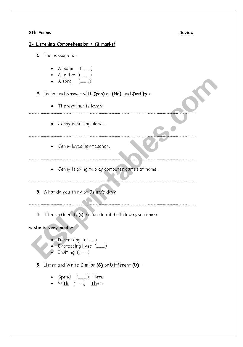 8th form Review worksheet