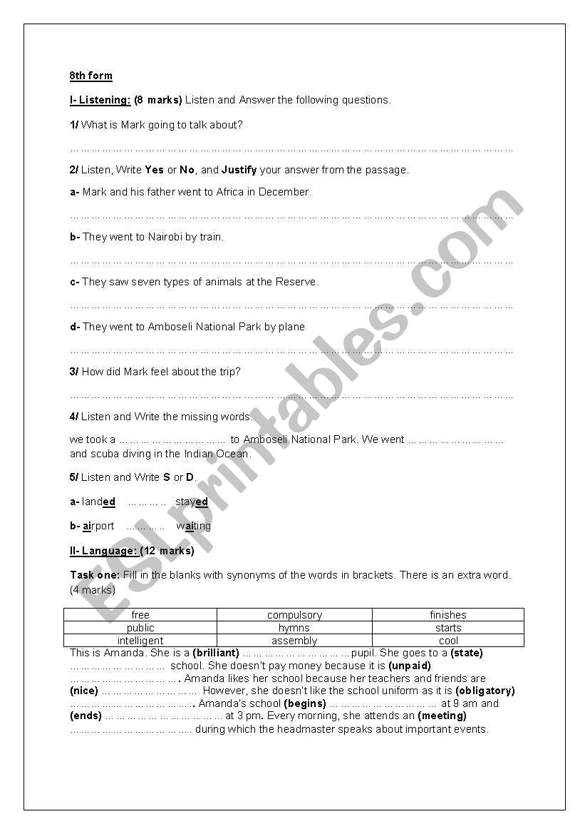 8th form Review 2 worksheet