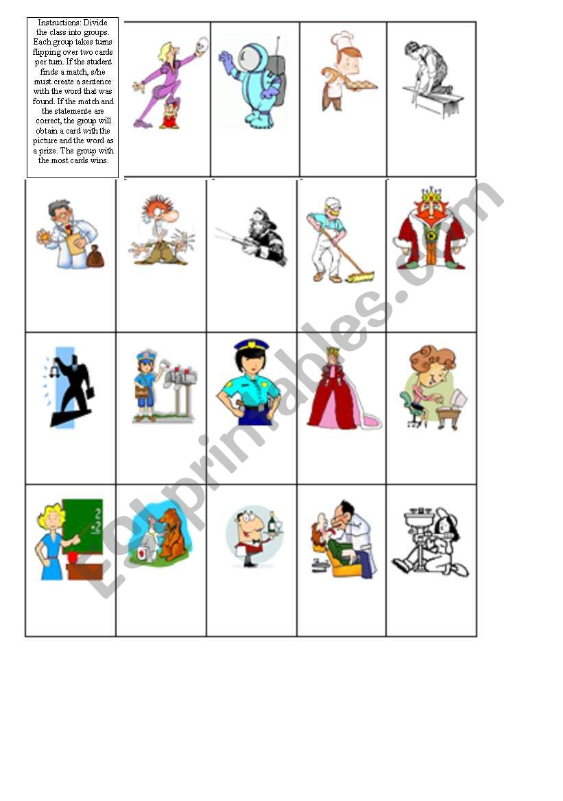 Occupations Memory Game worksheet