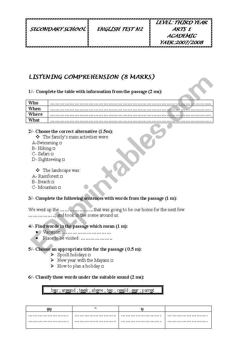 TEST 2 THIRD YEAR SECONDARY worksheet