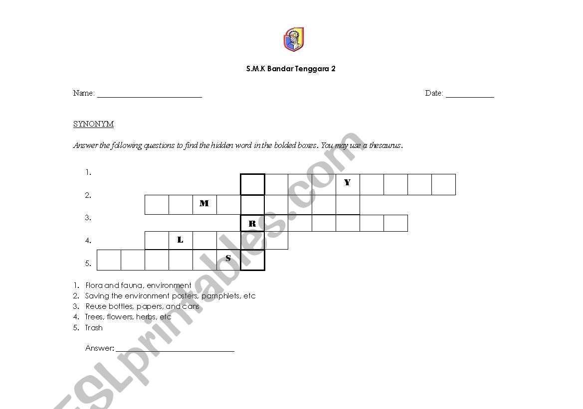 environment activities worksheet