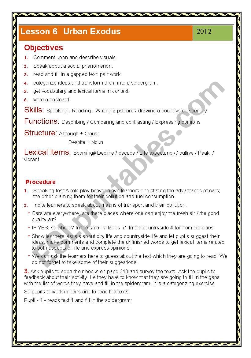 Unit 4 Lesson 6 Urban Exodus worksheet