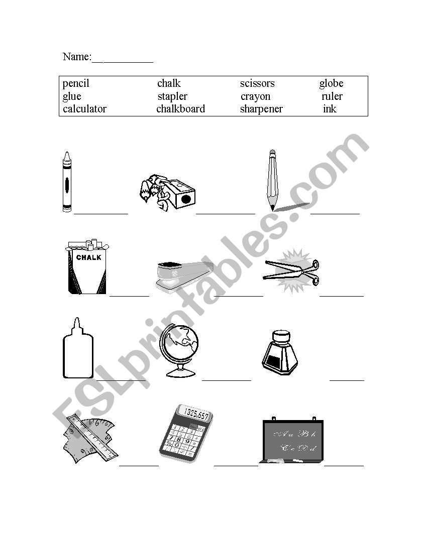 School Supplies worksheet