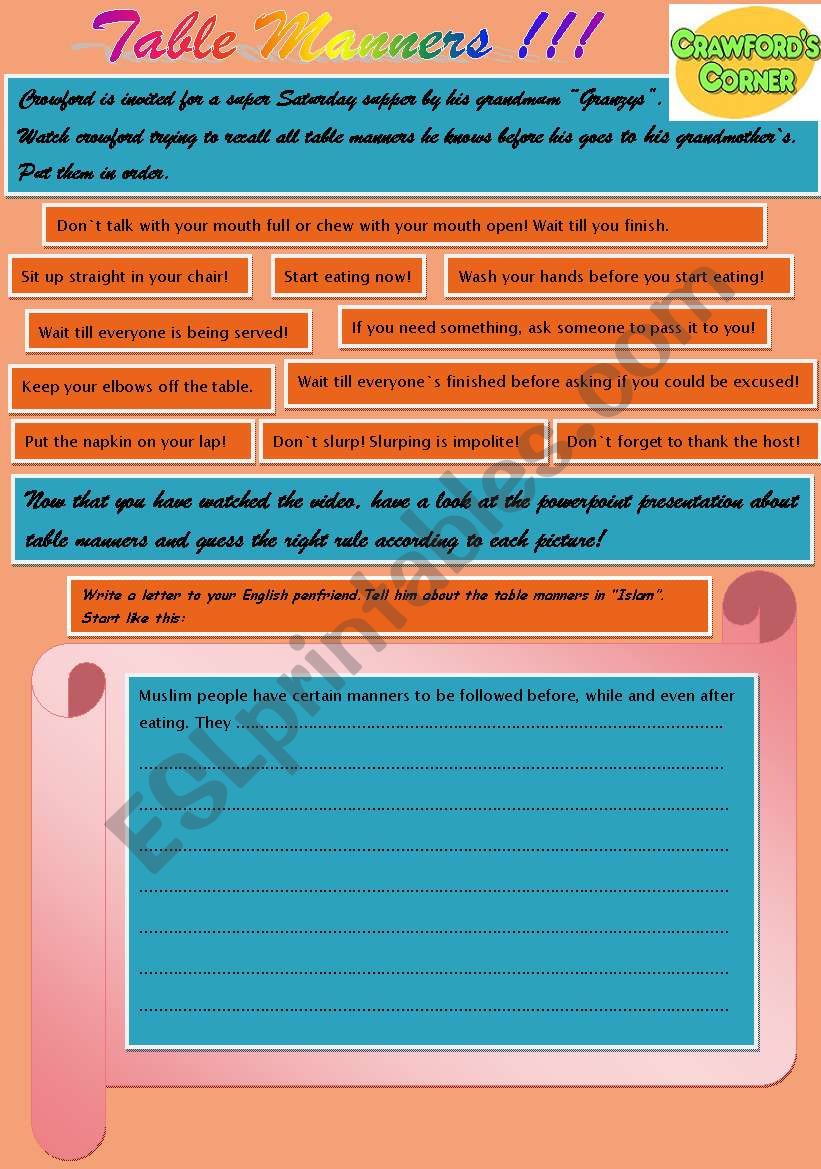 Table Manners and ways of behaving!