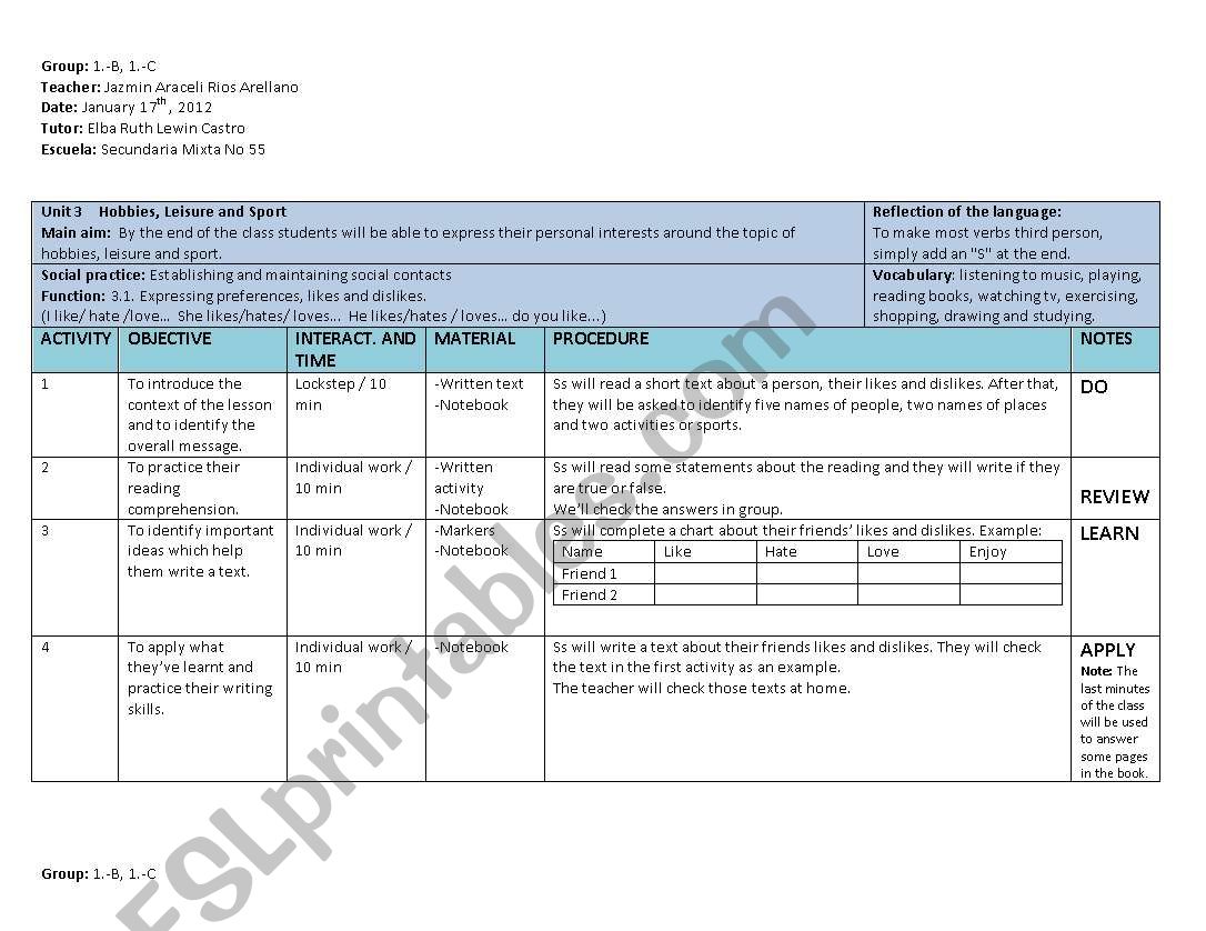 Hobbies, Leisure and Sport worksheet