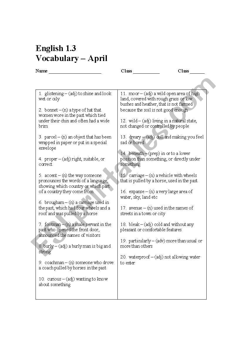 Vocabulary Worksheet worksheet