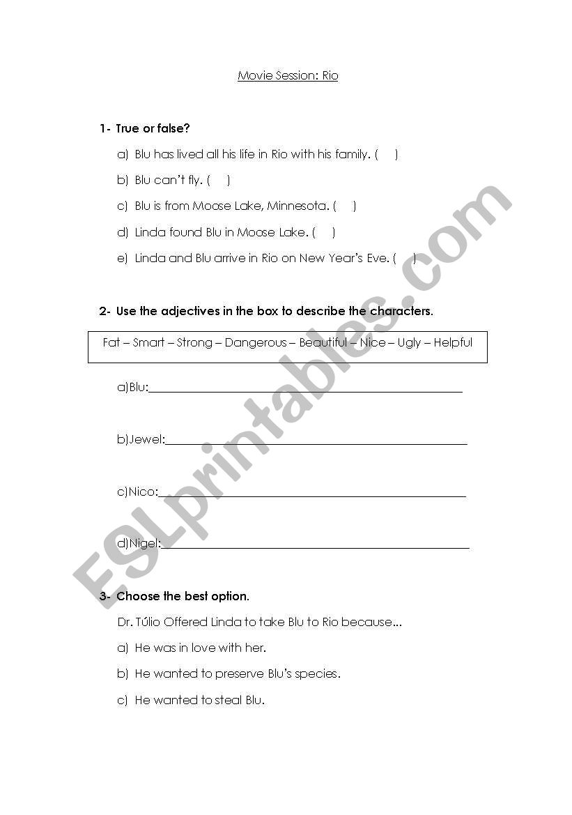 Movie session : Rio worksheet