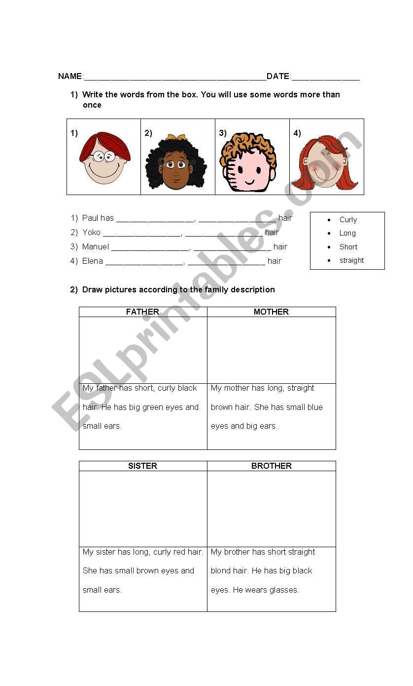 Personal description worksheet