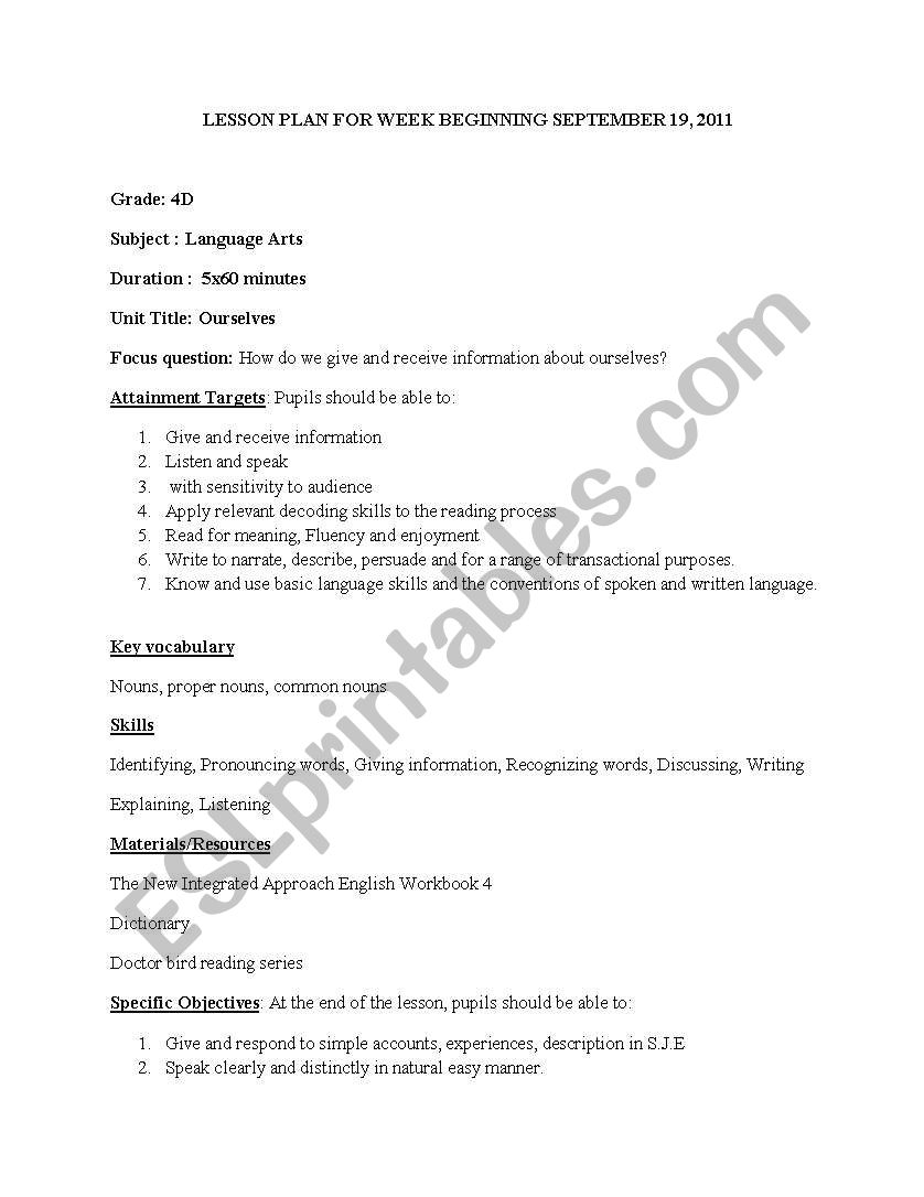 Lesson Plan worksheet