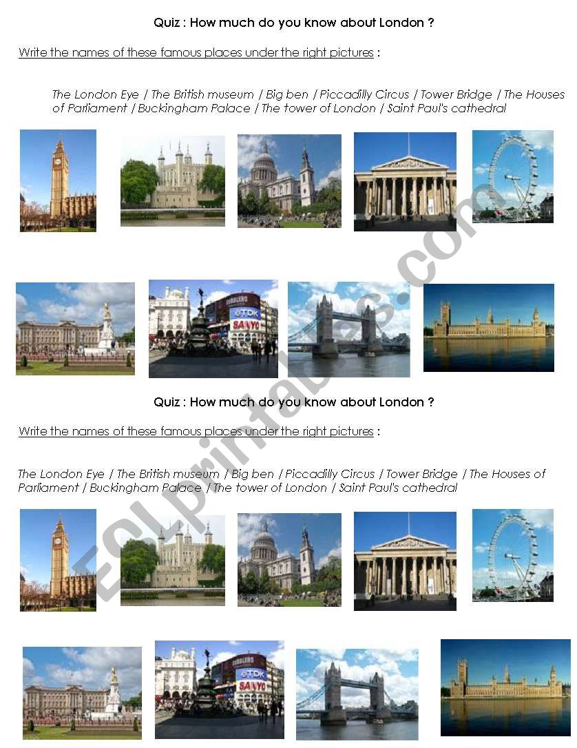 London monuments worksheet