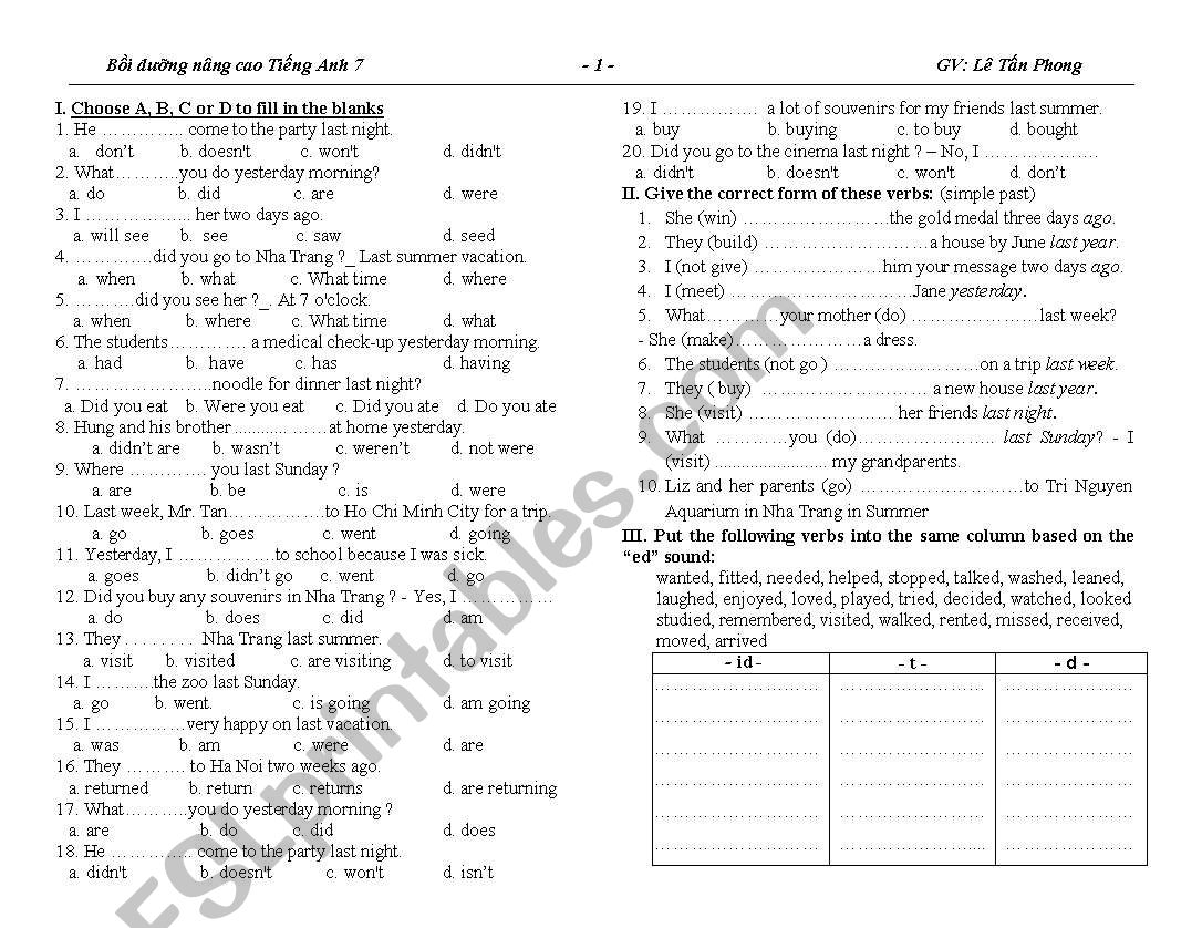 simple past exercise worksheet