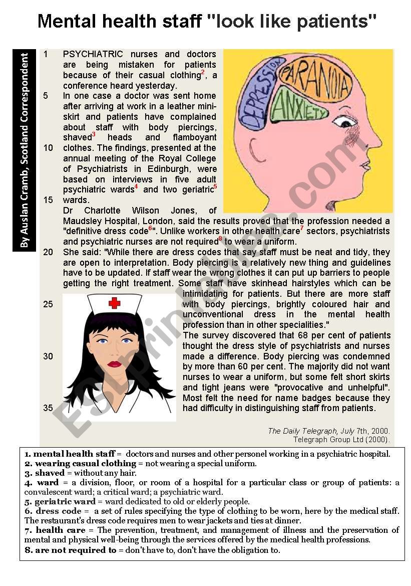 Mental health staff  worksheet