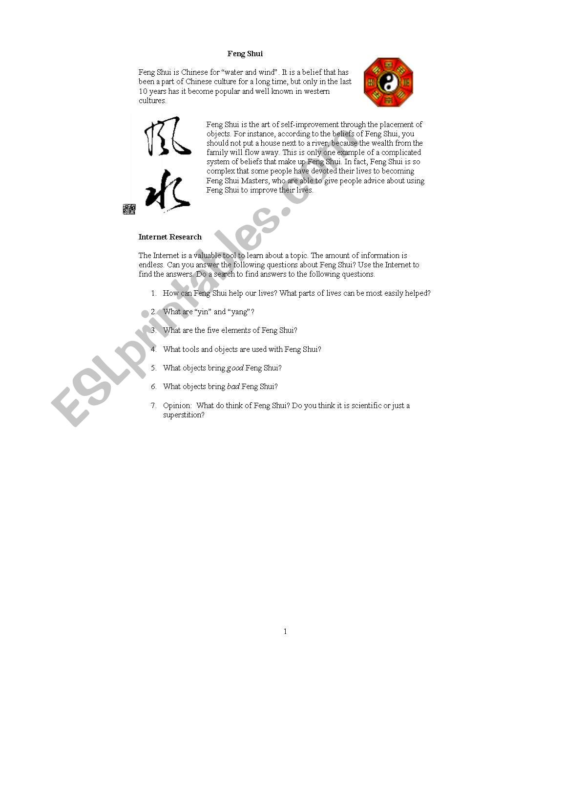 Feng Shui worksheet