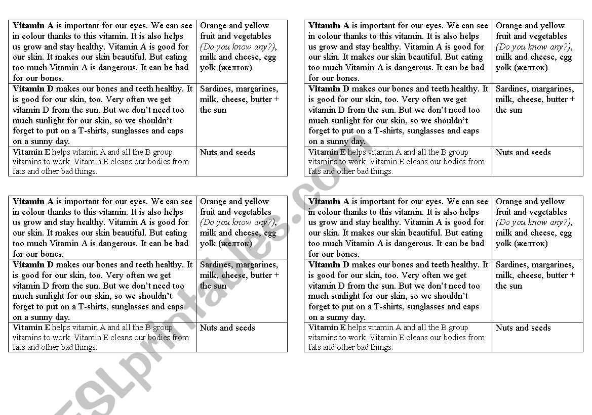  healthy food(vitamins) worksheet
