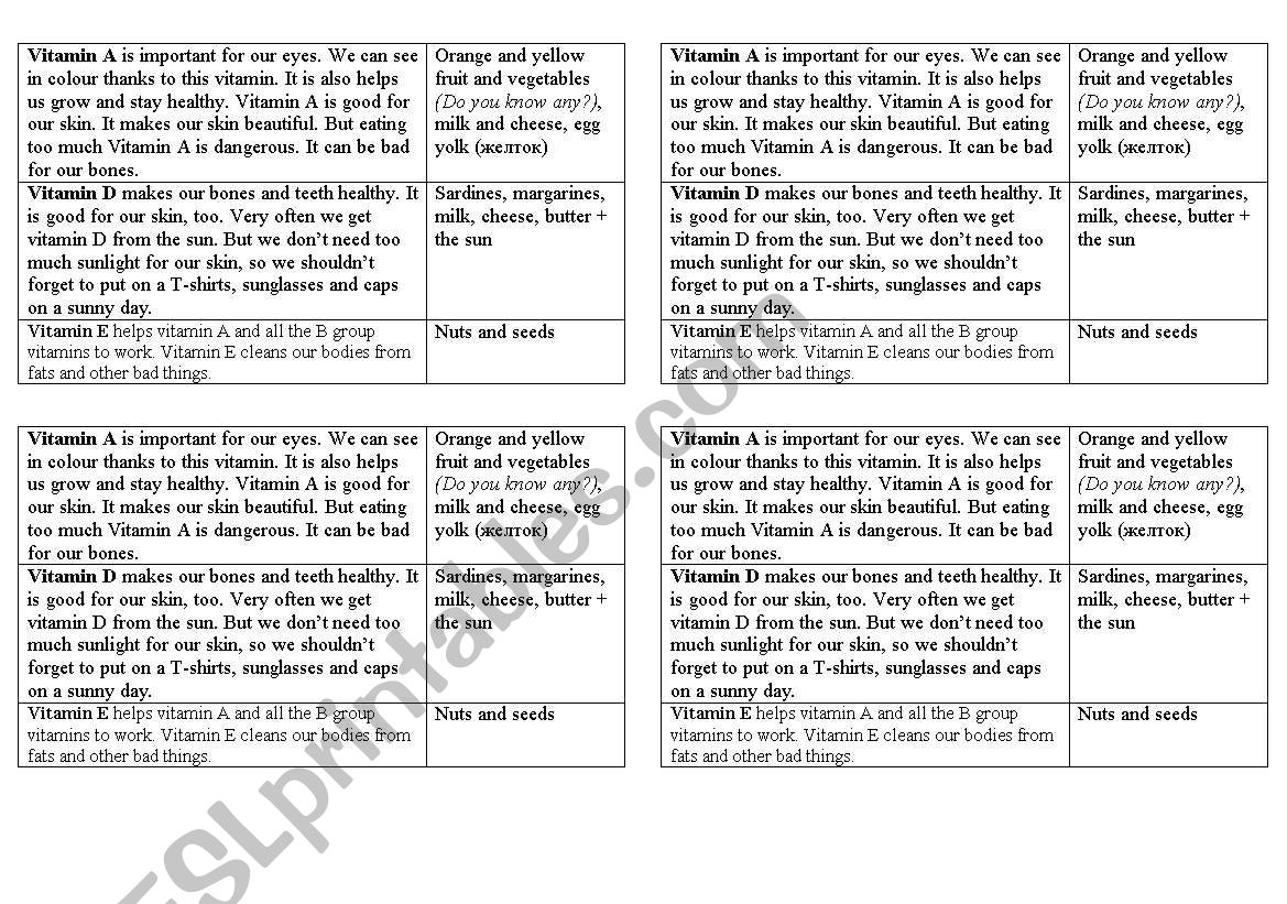  healthy food(vitamins) worksheet