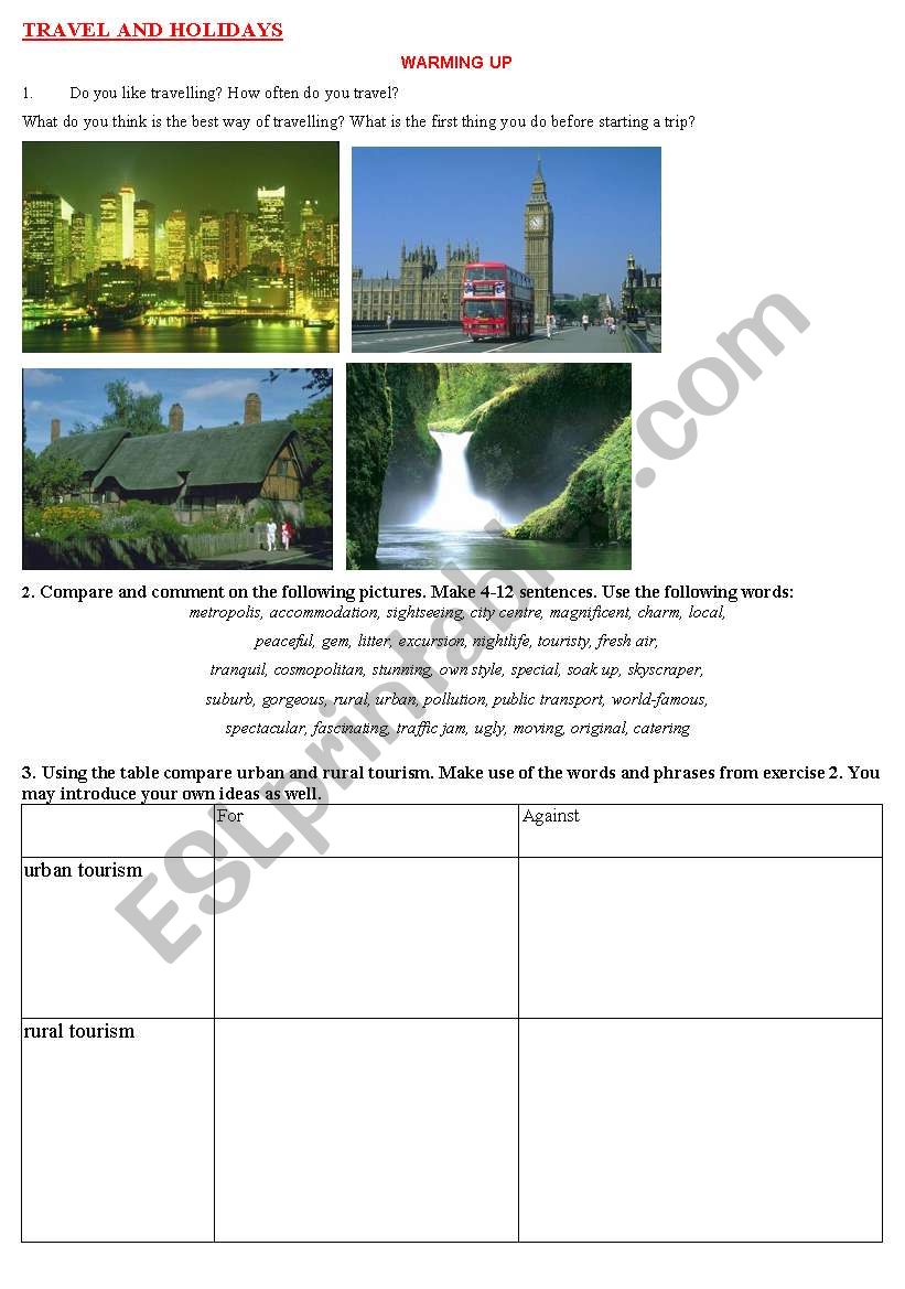 travel and holidays worksheet