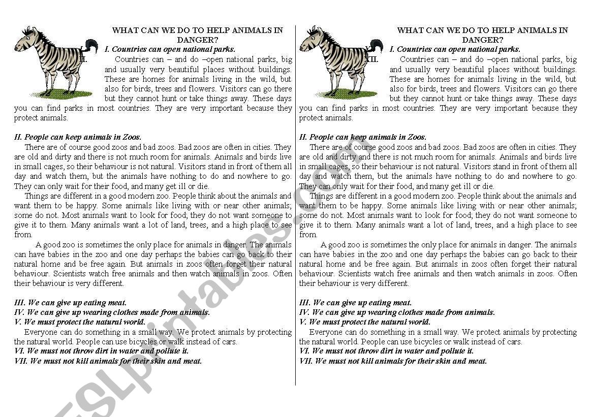 How to help animals in danger worksheet