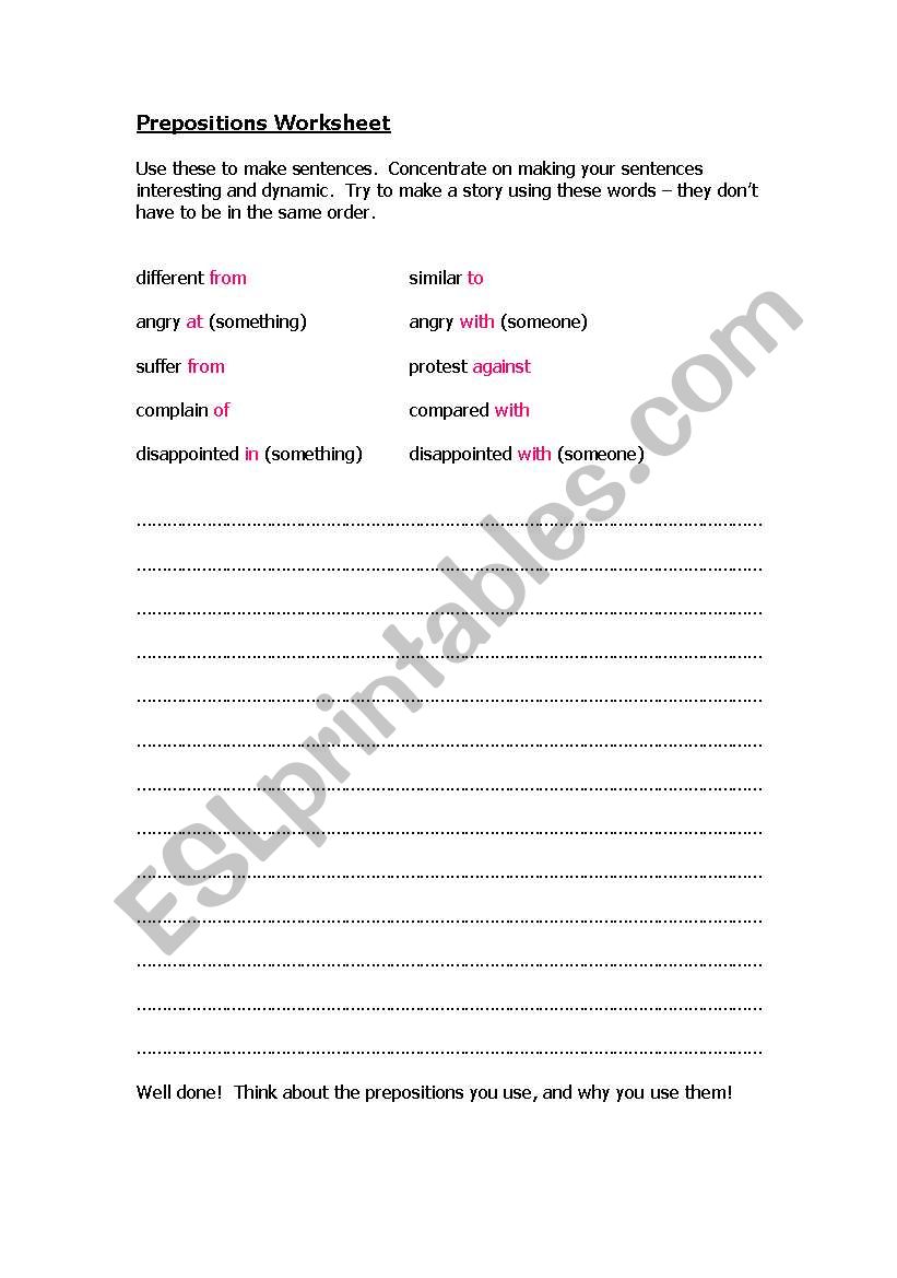 prepositions worksheet