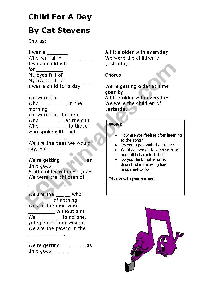 Child for a day worksheet