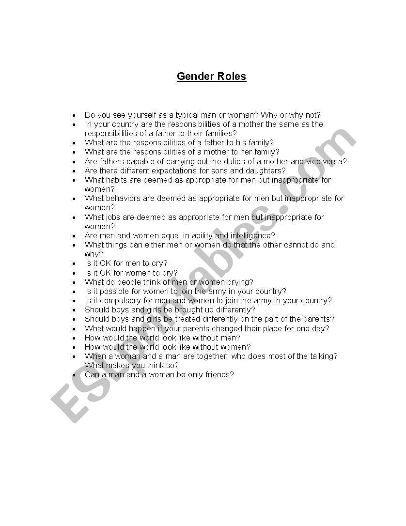 Gender Roles worksheet