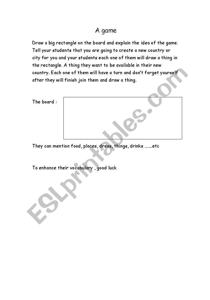 game worksheet