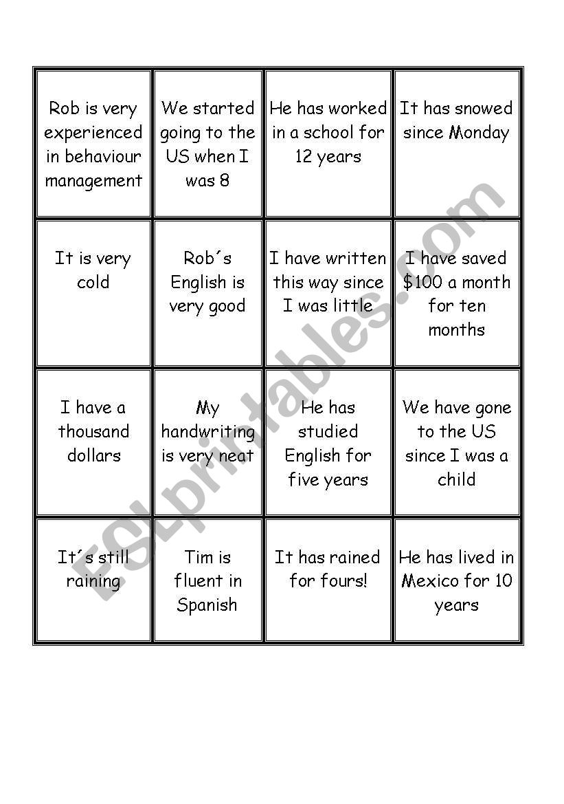 PRESENT PERFECT WITH FOR AND SINCE (READING) 