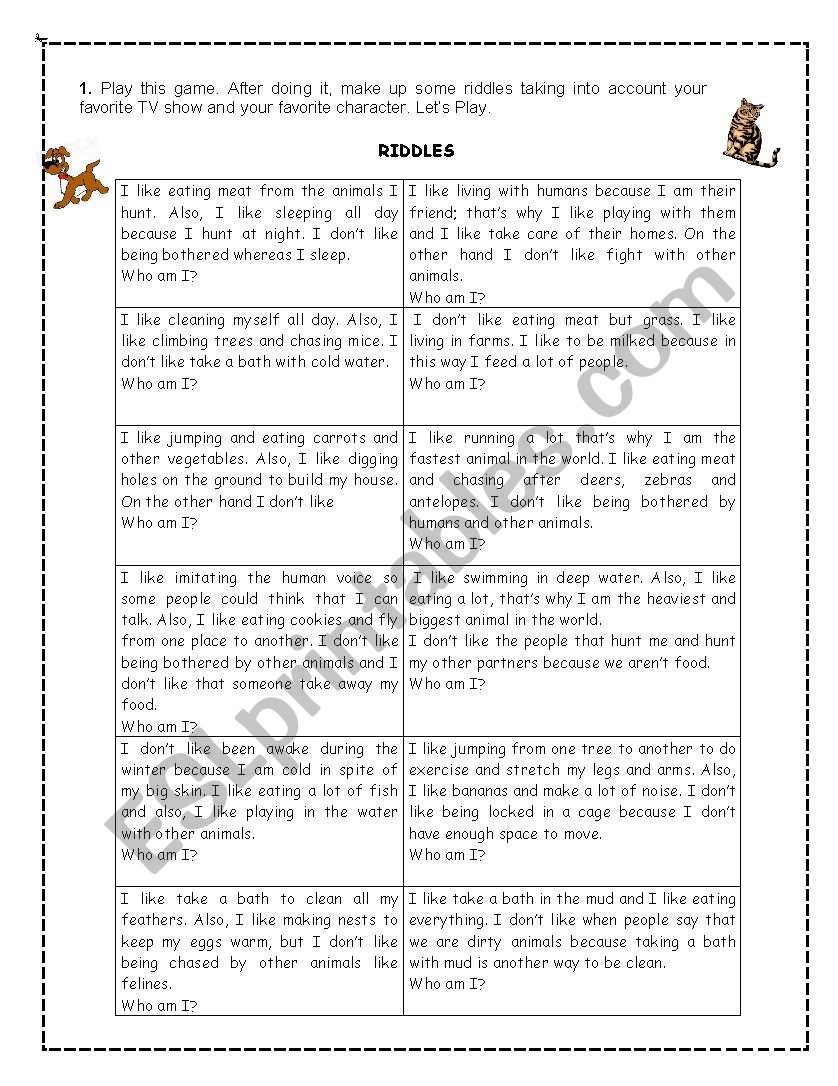 animal riddles  worksheet