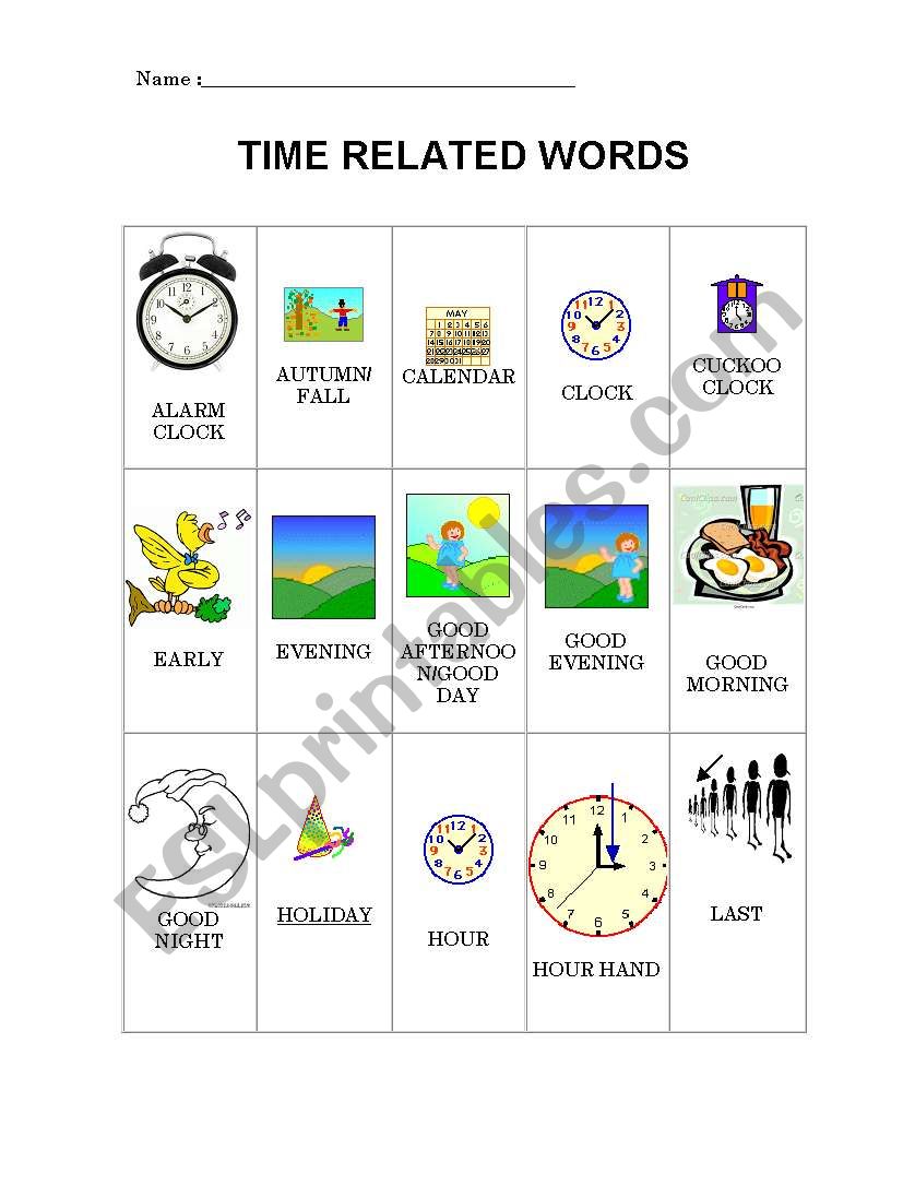 Time related words worksheet