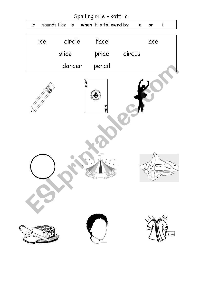 Soft C words and sentences worksheet