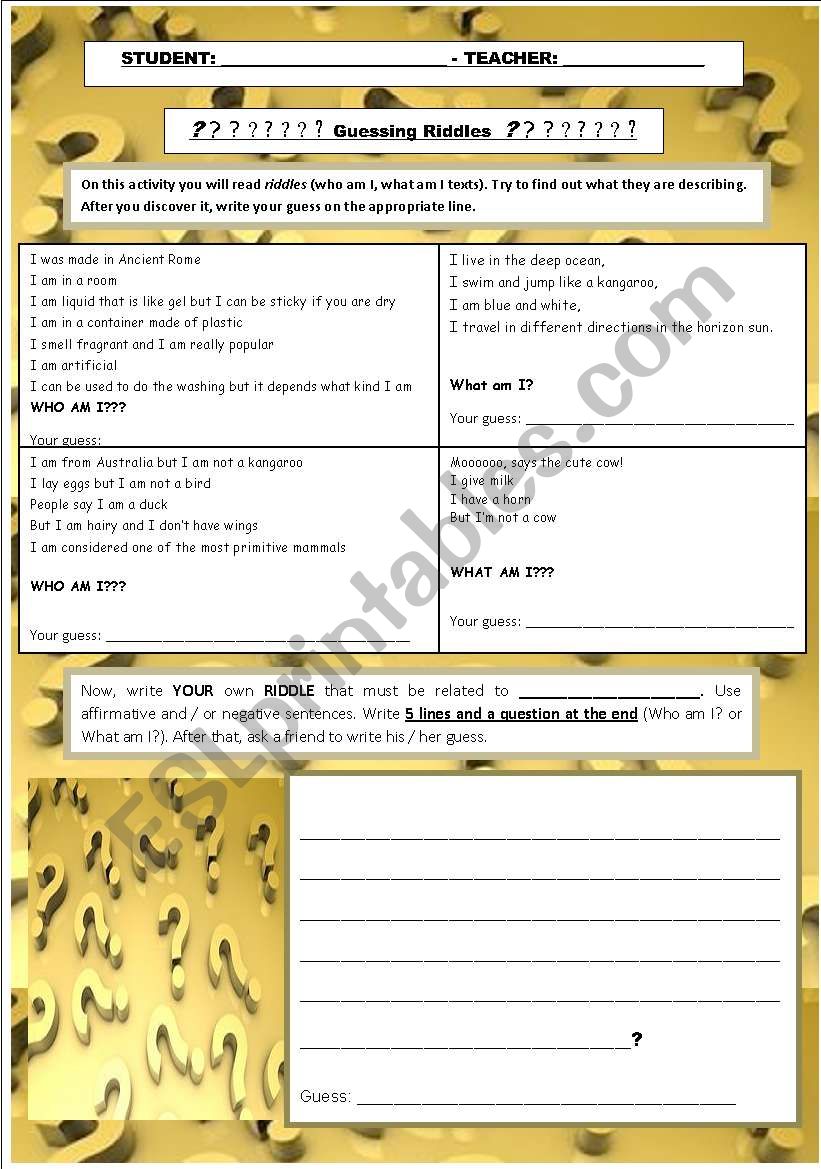 Guessing riddles worksheet