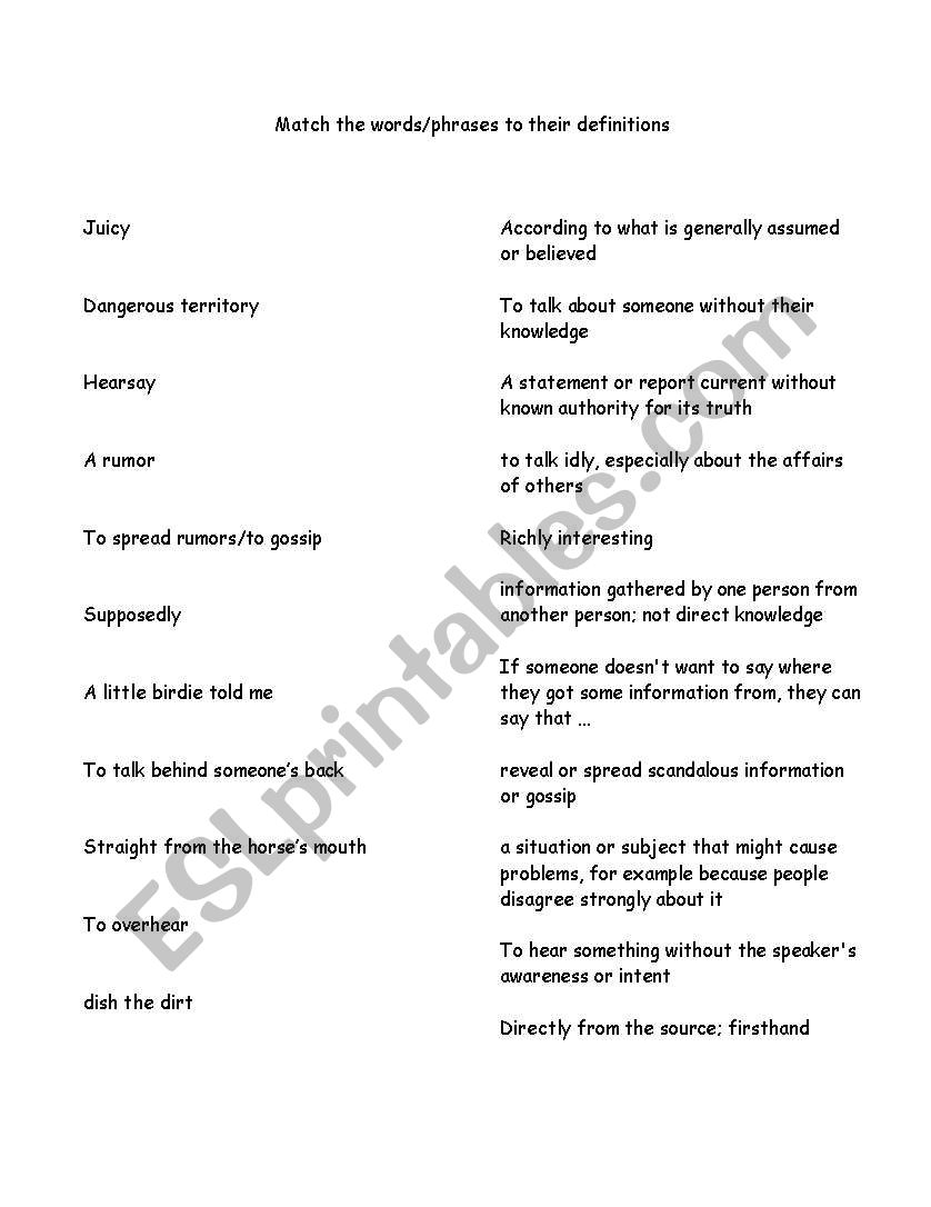 Gossip Expressions Matching worksheet