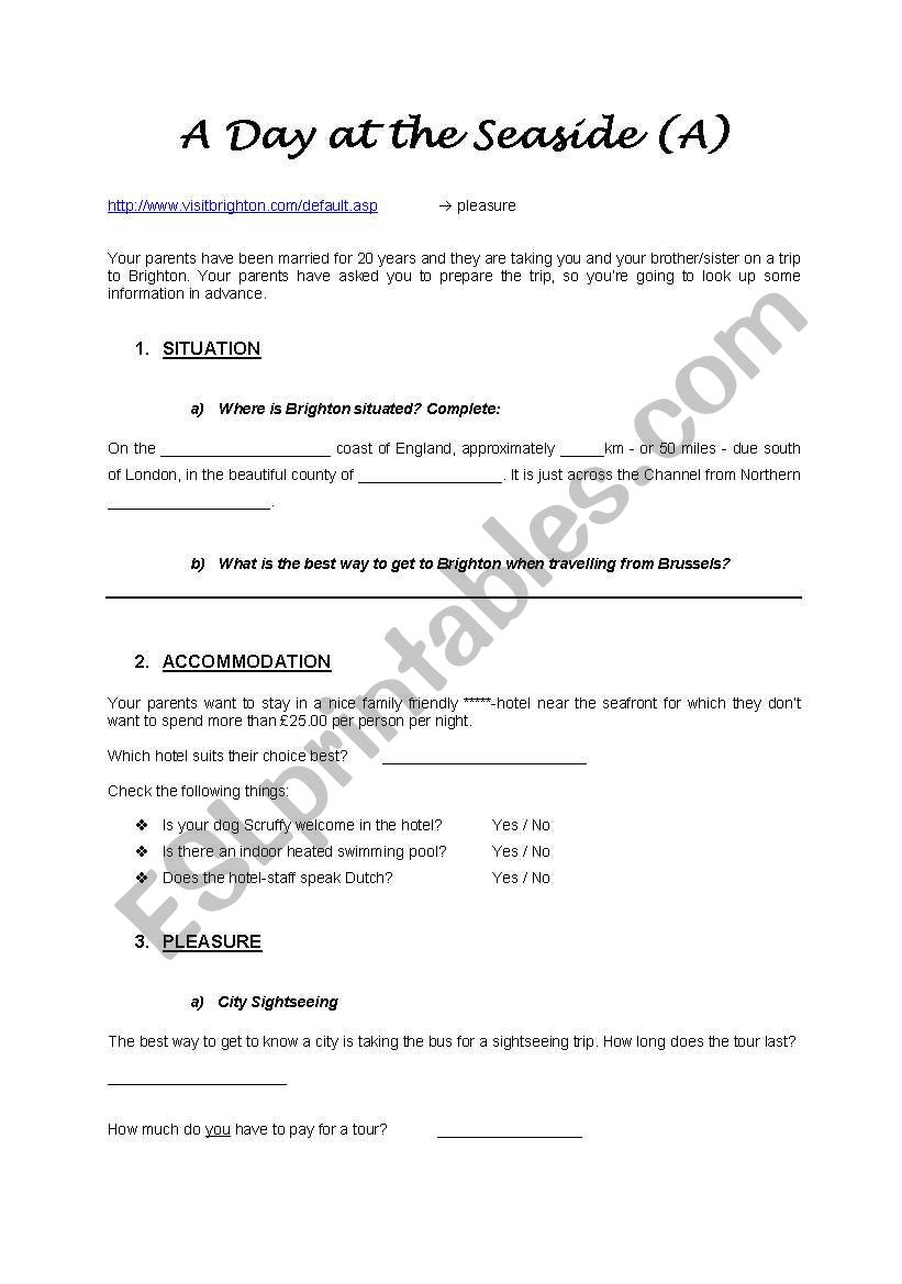 Internet lesson - Brighton worksheet