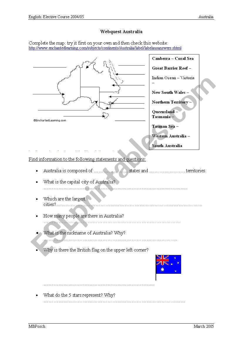 Australia webquest worksheet