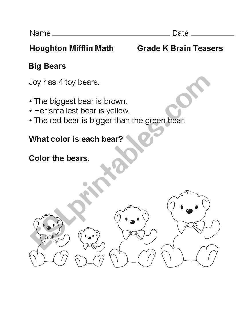 colour the bears worksheet