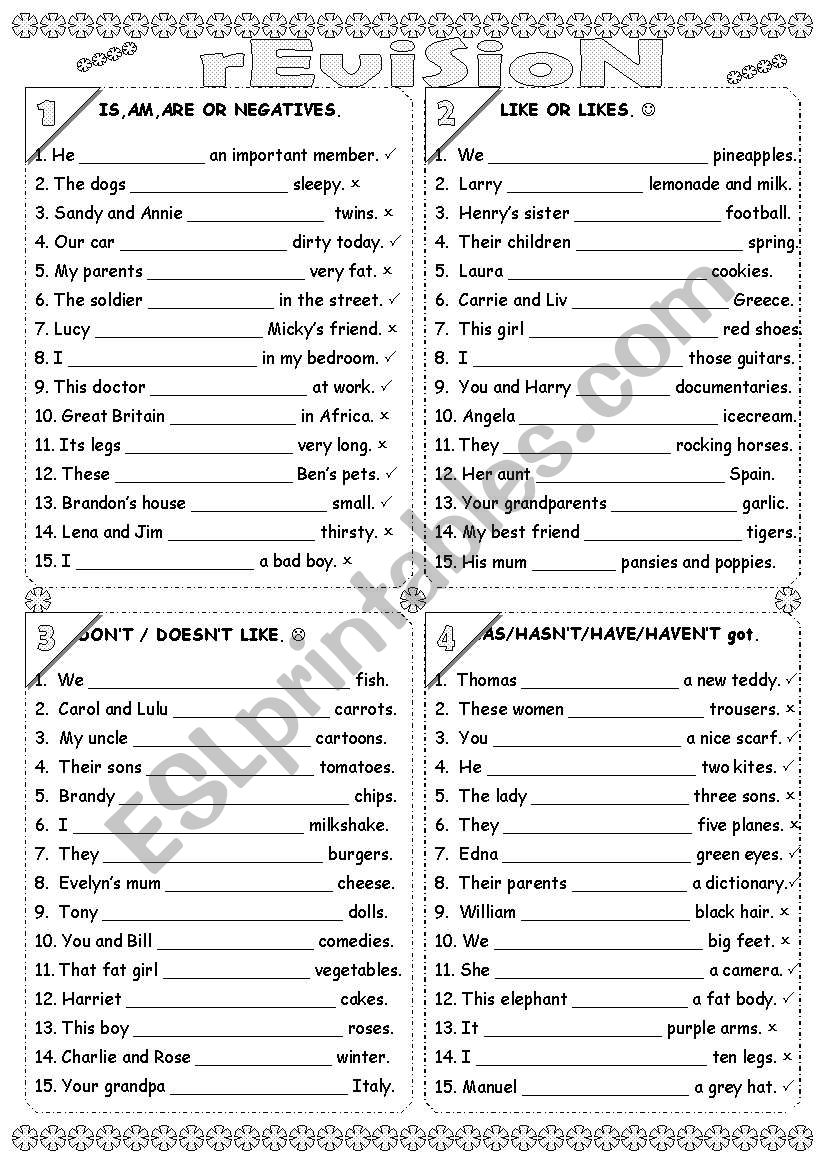 grammar revision year 2 worksheet