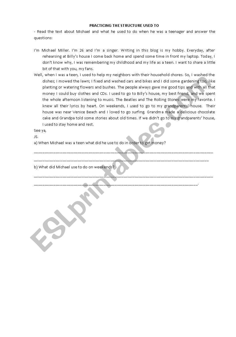 Used to worksheet