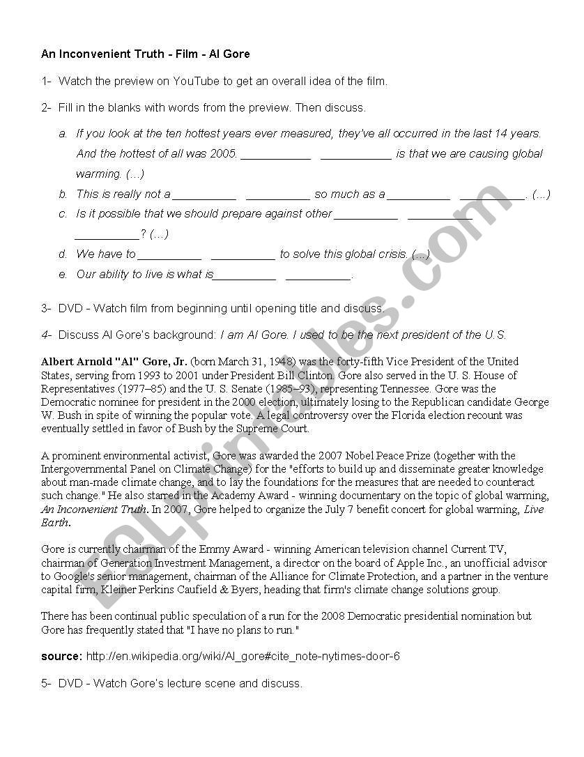 An Inconvenient Truth Worksheet