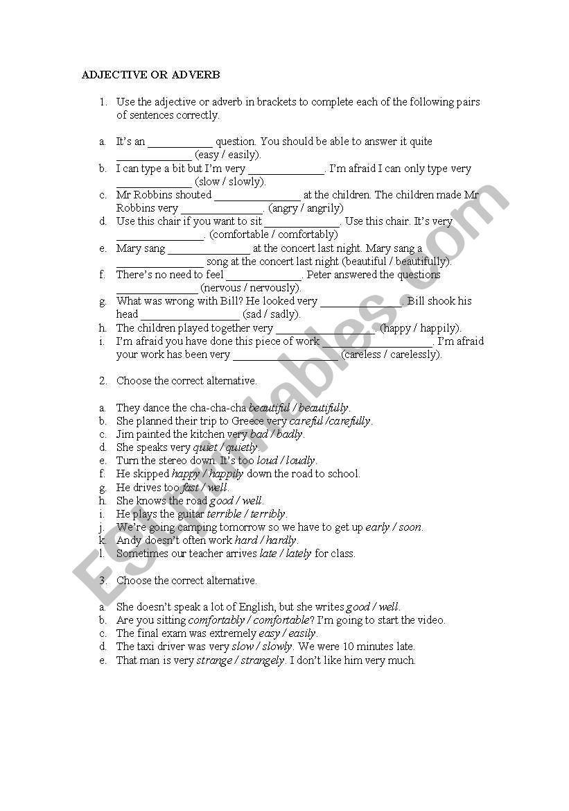 adjective or adverb? worksheet