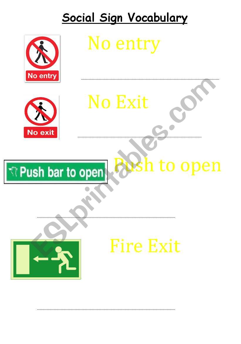 Social signs sheet for severe learning difficulties students