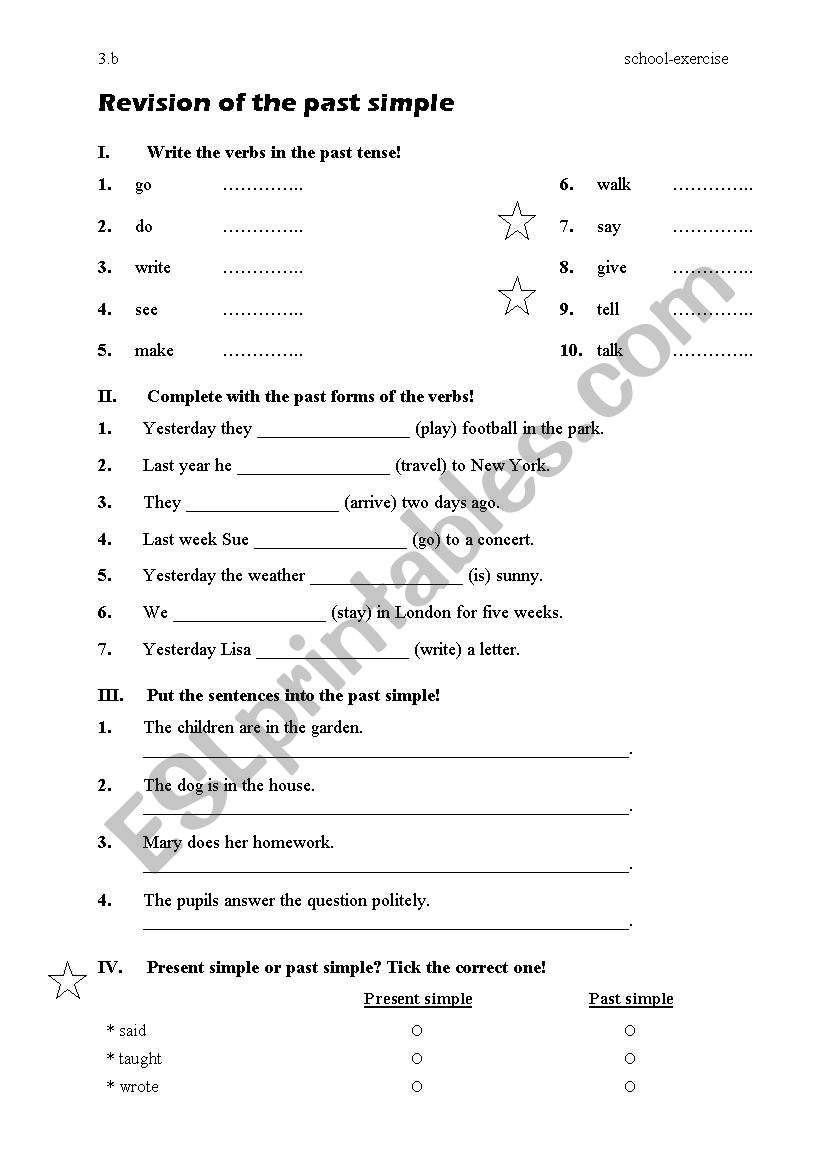 Revision past simple  worksheet