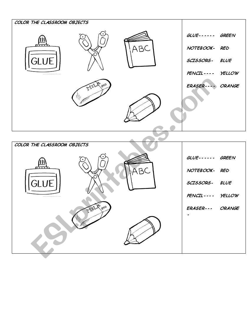 classroom objects worksheet